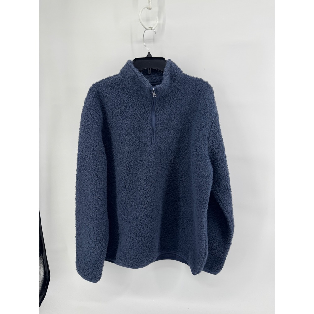 Old Navy Mens Navy Blue Sherpa Fleece Quarter Zip Pullover Sweater Large L